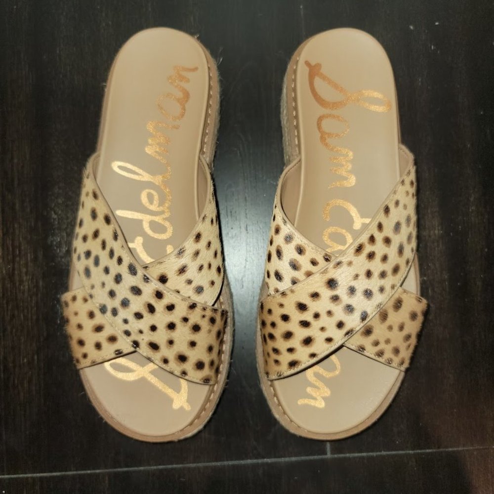Sam Edelman Leopard Print Espadrille Platform Slide Sandals - Tan/Black - Picture 10 of 13